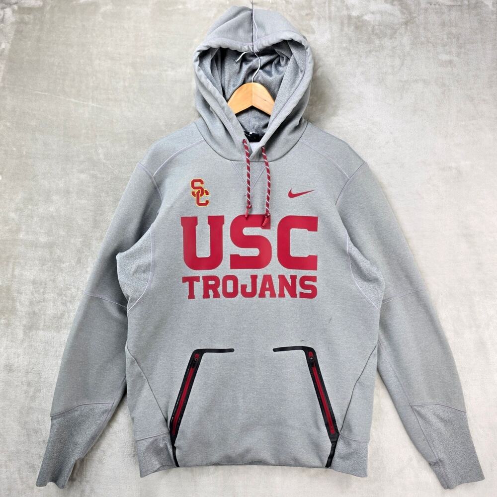 Nike USC Trojans Hoodie Sweatshirt Mens Medium Gray NCAA Dri Fit Swoosh *FLAWS*